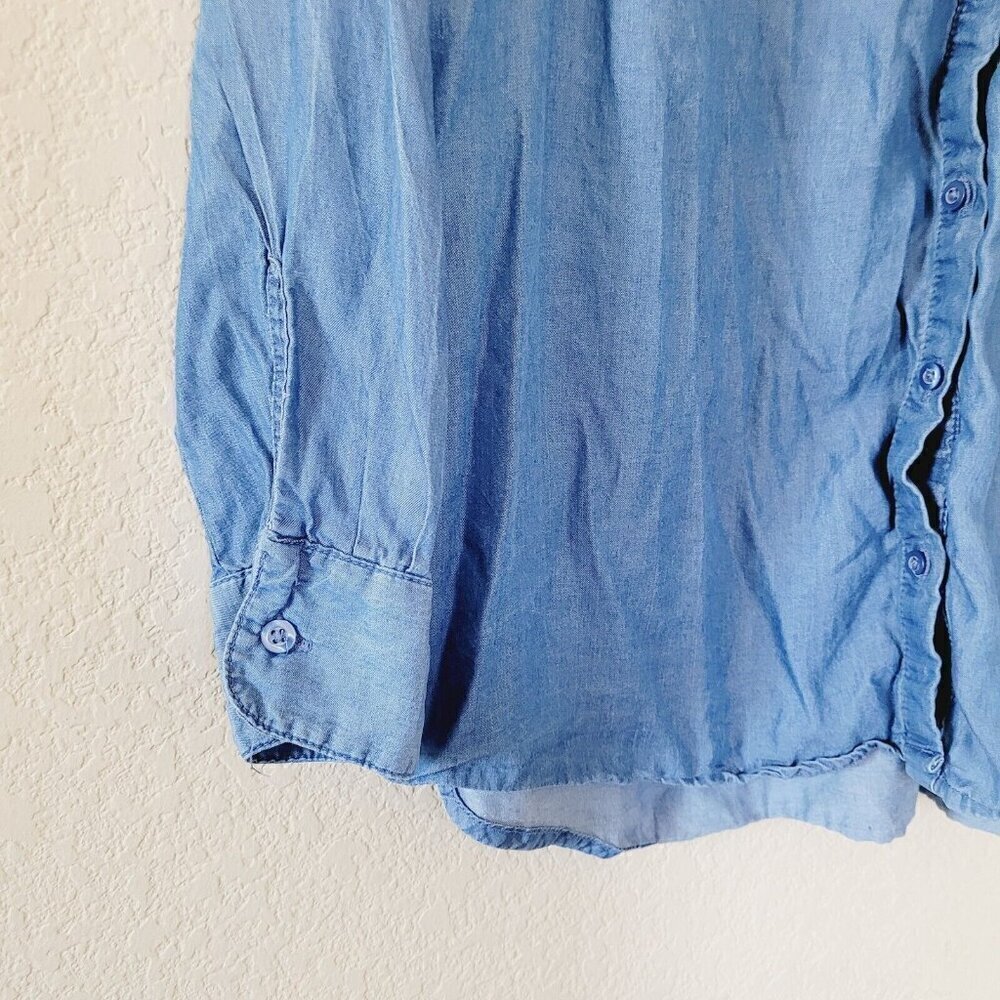 Alex & Parker Chambray Button Shirt Top Denim Size Xlarge Essential Tencel Blue - Picture 5 of 7